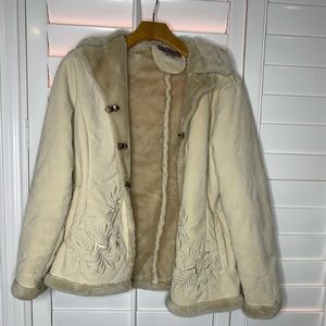 Cream furry thick coat with designs